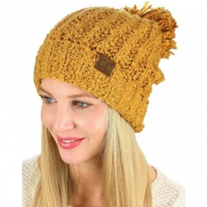 Skullies & Beanies Women's Chenille Soft Stretchy Pom Cuffed Knit Beanie Cap Hat - Mustard - C818IQIM7CG $12.21