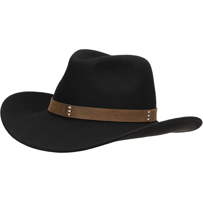Cowboy Hats Cowboy Hat Men Black Wool Felt Western Outback Gambler Wide Brim Adjustable Sizes Crushable - Black - CB18SHE3R0C...
