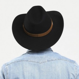 Cowboy Hats Cowboy Hat Men Black Wool Felt Western Outback Gambler Wide Brim Adjustable Sizes Crushable - Black - CB18SHE3R0C...