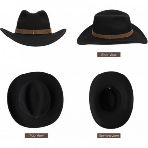 Cowboy Hats Cowboy Hat Men Black Wool Felt Western Outback Gambler Wide Brim Adjustable Sizes Crushable - Black - CB18SHE3R0C...