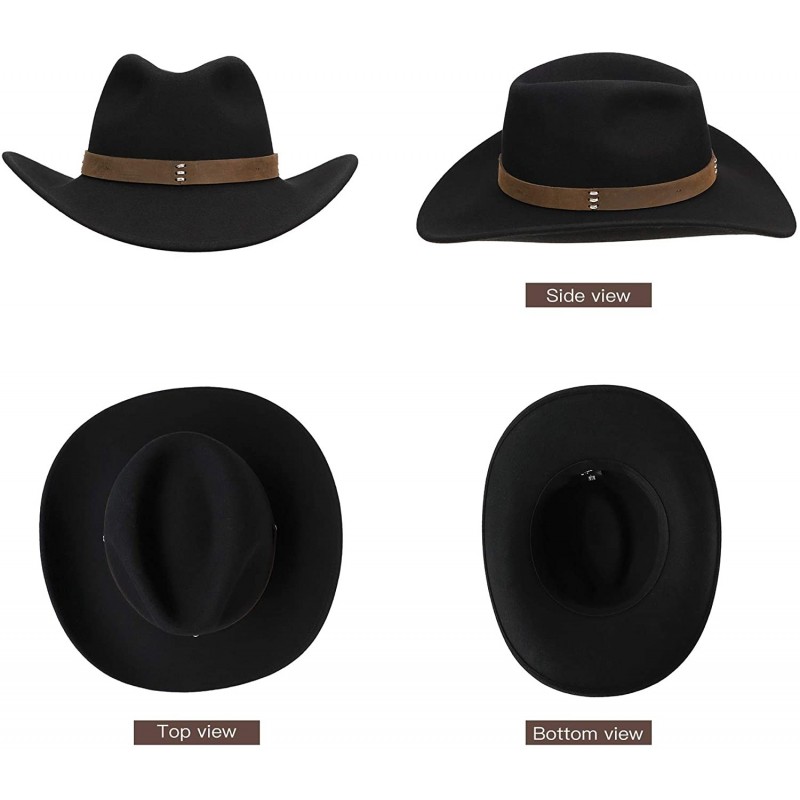 Cowboy Hat Men Black Wool Felt Western Outback Gambler Wide Brim ...