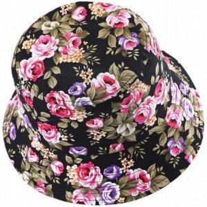 Bucket Hats Fashion Print Bucket Hat Summer Fisherman Cap for Women Men - Flowers Black - CF18SO2OR7A $13.67
