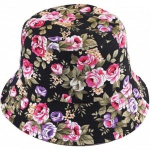 Bucket Hats Fashion Print Bucket Hat Summer Fisherman Cap for Women Men - Flowers Black - CF18SO2OR7A $13.67