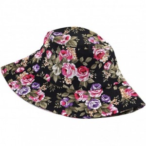 Bucket Hats Fashion Print Bucket Hat Summer Fisherman Cap for Women Men - Flowers Black - CF18SO2OR7A $13.67