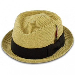 Fedoras Belfry Men/Women Summer Straw Pork Pie Trilby Fedora Hat in Blue- Tan- Black - Natural - CS18CT4Z37E $31.53