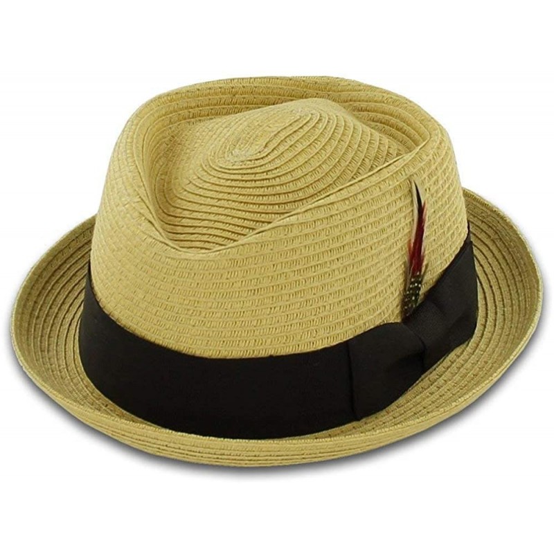 Fedoras Belfry Men/Women Summer Straw Pork Pie Trilby Fedora Hat in Blue- Tan- Black - Natural - CS18CT4Z37E $74.88