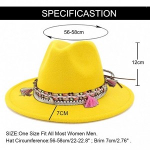 Fedoras Women's Felt Fedora Hat Wide Brim Panama Hats with Tassel - Yellow - CI196AUOL50 $11.26