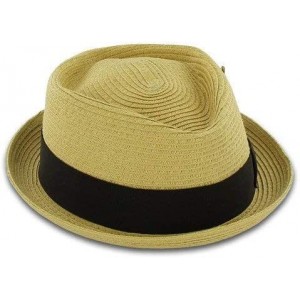 Fedoras Belfry Men/Women Summer Straw Pork Pie Trilby Fedora Hat in Blue- Tan- Black - Natural - CS18CT4Z37E $31.53