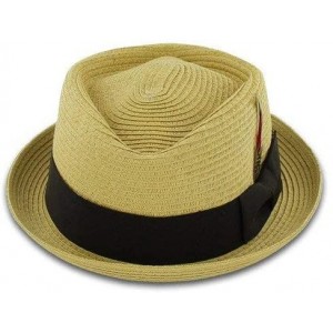 Fedoras Belfry Men/Women Summer Straw Pork Pie Trilby Fedora Hat in Blue- Tan- Black - Natural - CS18CT4Z37E $85.72