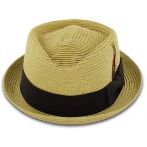 Fedoras Belfry Men/Women Summer Straw Pork Pie Trilby Fedora Hat in Blue- Tan- Black - Natural - CS18CT4Z37E $31.53