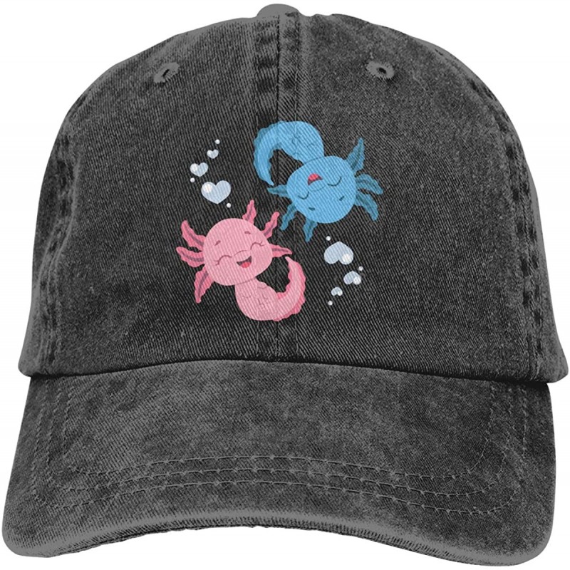 Baseball Caps Men's & Women's Baseball Cap Vintage Washed Adjustable Funny Dad Hat - Cute Axolotl Couple - Black - CV19349NAU...