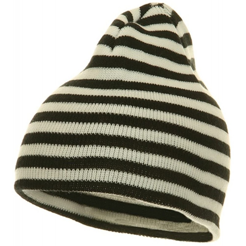 Skullies & Beanies Trendy Striped Beanie - Black - CF114YSTEVH $18.94