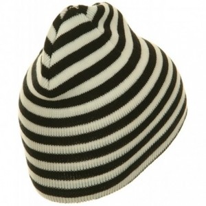 Skullies & Beanies Trendy Striped Beanie - Black - CF114YSTEVH $18.94