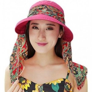 Sun Hats Ladies Summer Beach Cotton Big Brim Foldable Sun Floppy Sunblock Hat Hats Visor - Rose - C912E5MN2NR $13.02