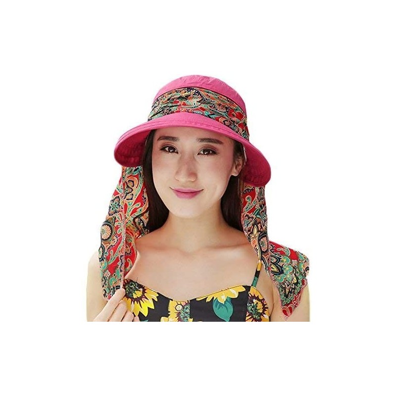 Sun Hats Ladies Summer Beach Cotton Big Brim Foldable Sun Floppy Sunblock Hat Hats Visor - Rose - C912E5MN2NR $13.02