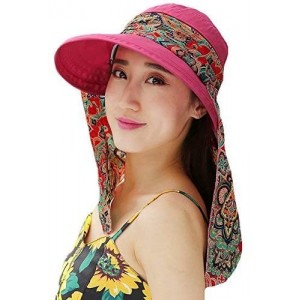 Sun Hats Ladies Summer Beach Cotton Big Brim Foldable Sun Floppy Sunblock Hat Hats Visor - Rose - C912E5MN2NR $13.02