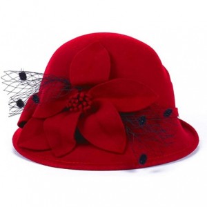 Fedoras Women's Floral Trimmed Wool Blend Cloche Winter Hat - Model C - Red - CN192MXZT7G $39.52