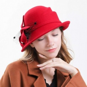 Fedoras Women's Floral Trimmed Wool Blend Cloche Winter Hat - Model C - Red - CN192MXZT7G $39.52