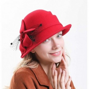 Fedoras Women's Floral Trimmed Wool Blend Cloche Winter Hat - Model C - Red - CN192MXZT7G $39.52