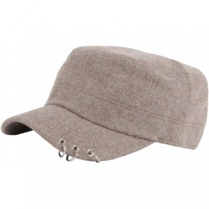 Baseball Caps A148 Winter Wool Fabric Silver Ring Piercing Golf Army Cap Cadet Military Hat - Brown - CO12NFI7CCH $33.92