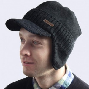 Skullies & Beanies Winter Beanie w/Visor & Earflaps for Men Outdoor Fleece Hat Scarf Set - Beanie Black - C718HWD0TWO $10.33