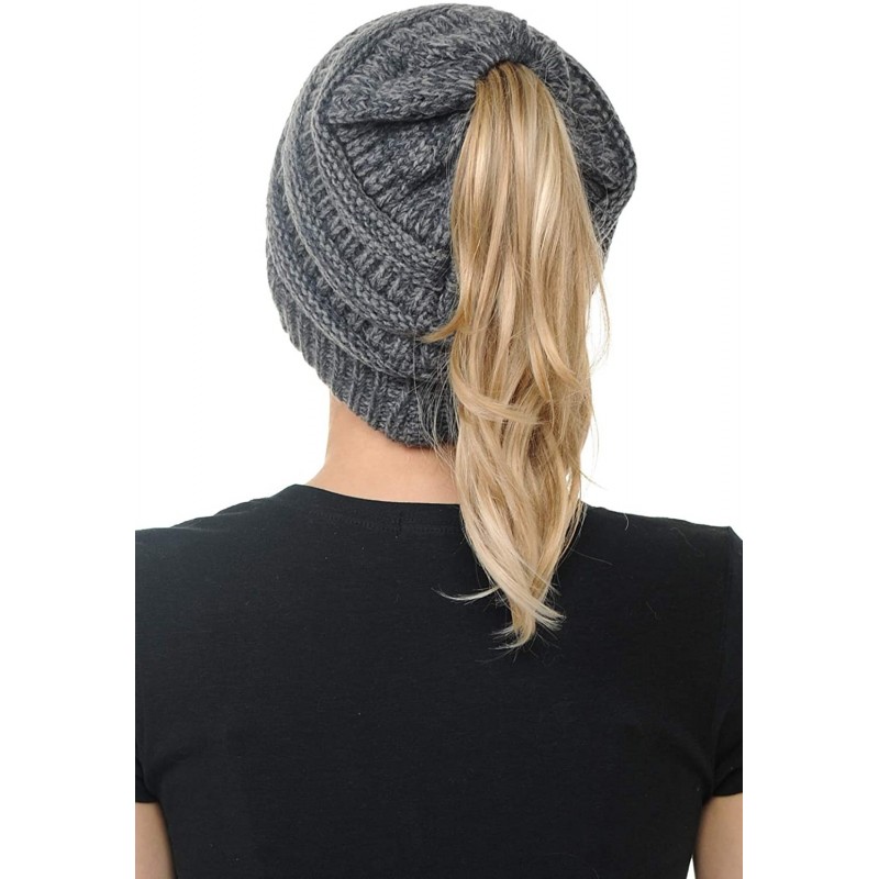 Skullies & Beanies Cable Knit Beanie Messy Bun Ponytail Warm Chunky Hat - Rust - CZ18Y6I99LN $16.41