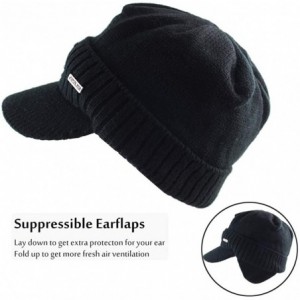 Skullies & Beanies Winter Beanie w/Visor & Earflaps for Men Outdoor Fleece Hat Scarf Set - Beanie Black - C718HWD0TWO $10.33