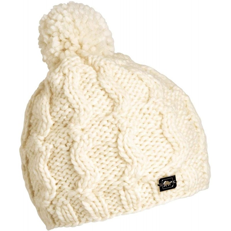 Skullies & Beanies Women's Puli Merino Wool Hand Knit Sherpasoft Fleece Lined Pom Hat - White - CD12M0VK88H $31.47