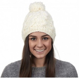 Skullies & Beanies Women's Puli Merino Wool Hand Knit Sherpasoft Fleece Lined Pom Hat - White - CD12M0VK88H $31.47