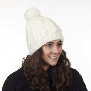 Skullies & Beanies Women's Puli Merino Wool Hand Knit Sherpasoft Fleece Lined Pom Hat - White - CD12M0VK88H $31.47