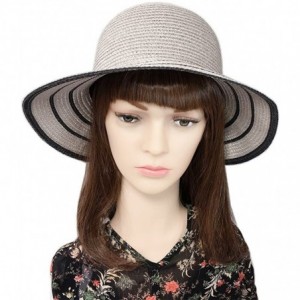 Sun Hats Women Elegant Bowknot Floppy Beach Straw Hats Wide Brim Packable Sun Cap - Grey - C718EZUNTXG $27.23