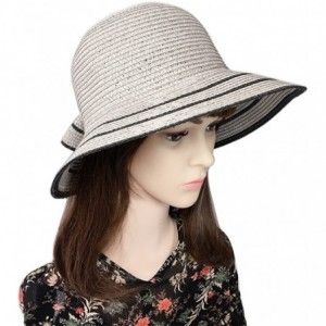 Sun Hats Women Elegant Bowknot Floppy Beach Straw Hats Wide Brim Packable Sun Cap - Grey - C718EZUNTXG $15.91