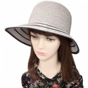 Sun Hats Women Elegant Bowknot Floppy Beach Straw Hats Wide Brim Packable Sun Cap - Grey - C718EZUNTXG $15.91