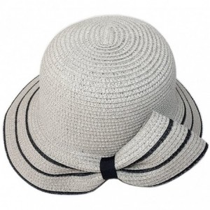 Sun Hats Women Elegant Bowknot Floppy Beach Straw Hats Wide Brim Packable Sun Cap - Grey - C718EZUNTXG $15.91