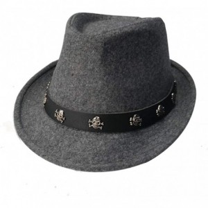 Fedoras Men Mesh Straw Summer Fedora Hat Short Brim Beach Sunhat Breathable Panama Cap - Gray-skull - CF18Z42Q4YQ $10.10