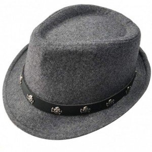 Fedoras Men Mesh Straw Summer Fedora Hat Short Brim Beach Sunhat Breathable Panama Cap - Gray-skull - CF18Z42Q4YQ $10.10