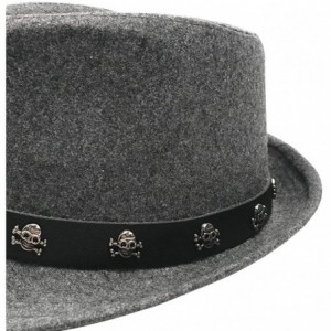 Fedoras Men Mesh Straw Summer Fedora Hat Short Brim Beach Sunhat Breathable Panama Cap - Gray-skull - CF18Z42Q4YQ $10.10