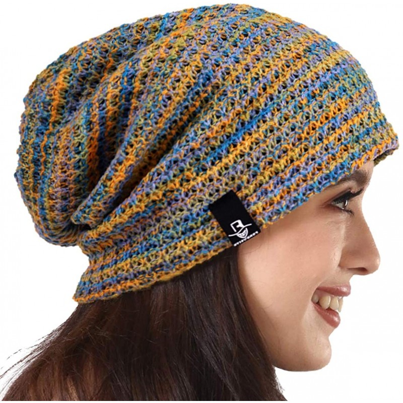 Skullies & Beanies Women's Knit Slouchy Beanie Baggy Skull Cap Turban Winter Summer Beret Hat - Blue/Yellow/Pueple - C518U9NE...