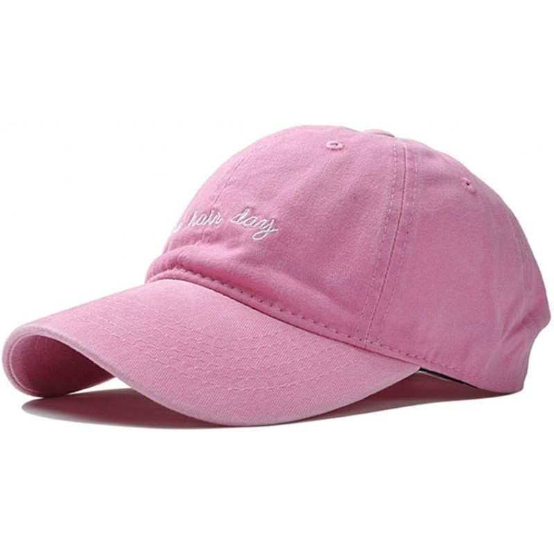 Baseball Caps Bad Hair Day Baseball - Distressted Washed Dad Hat- with Adjustable Strapback - Pink - CU18IITLGMZ $8.63