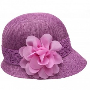 Sun Hats Women's Gatsby Linen Cloche Hat With Lace Band and Flower - Purple - CS12ER399JZ $11.37