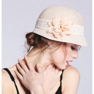 Sun Hats Women's Gatsby Linen Cloche Hat With Lace Band and Flower - Purple - CS12ER399JZ $11.37