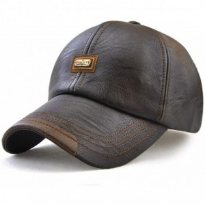 Baseball Caps Vintage PU Leather Hats for Men Adjustable Baseball Cap Dad Hat - 12966 Dark Coffee - CK18ZIESGMH $25.00