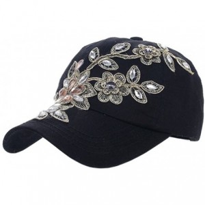 Baseball Caps Ladies Denim Jean Campagne Bling Flower Pattern Adjstable Baseball Cap - Black - C811PEQ4RVZ $16.44