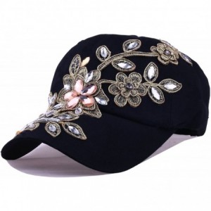 Baseball Caps Ladies Denim Jean Campagne Bling Flower Pattern Adjstable Baseball Cap - Black - C811PEQ4RVZ $16.44