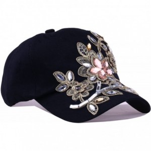 Baseball Caps Ladies Denim Jean Campagne Bling Flower Pattern Adjstable Baseball Cap - Black - C811PEQ4RVZ $16.44