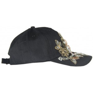 Baseball Caps Ladies Denim Jean Campagne Bling Flower Pattern Adjstable Baseball Cap - Black - C811PEQ4RVZ $16.44