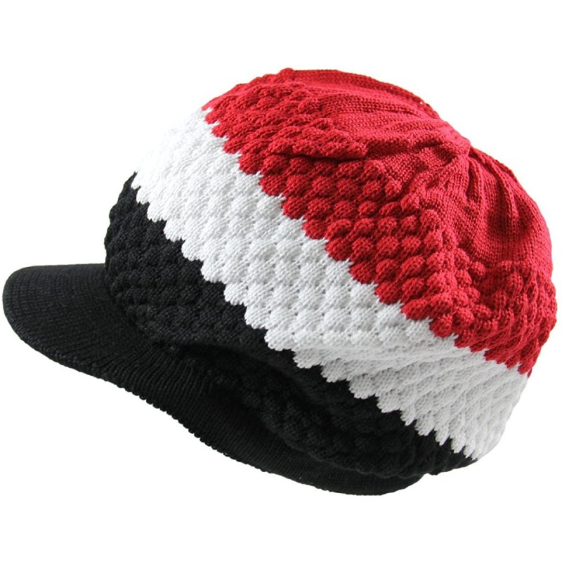 Skullies & Beanies Unisex Cotton Classic Rasta Beanie Visor - Blk/Wht/Red - CF123UWTRH3 $18.62