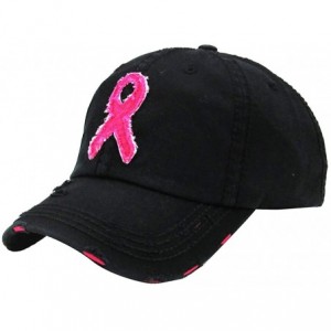 Baseball Caps Women's Breast Cancer Awareness Pink Ribbon Logo Hope Shredded Baseball Hat Cap - Black - CZ18N04T3C0 $39.30