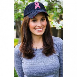 Baseball Caps Women's Breast Cancer Awareness Pink Ribbon Logo Hope Shredded Baseball Hat Cap - Black - CZ18N04T3C0 $15.91