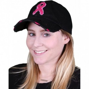 Baseball Caps Women's Breast Cancer Awareness Pink Ribbon Logo Hope Shredded Baseball Hat Cap - Black - CZ18N04T3C0 $15.91